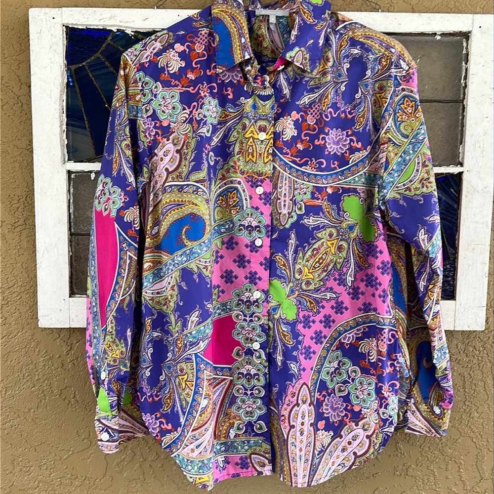 Hinson Wu,  Halsey print long sleeve cotton blouse size small